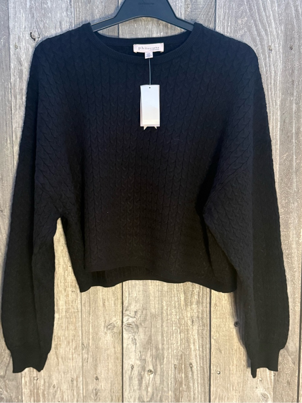 Philosophy Republic Clothing Black Cable Knit Balloon Sleeve Sweater NWT Large
